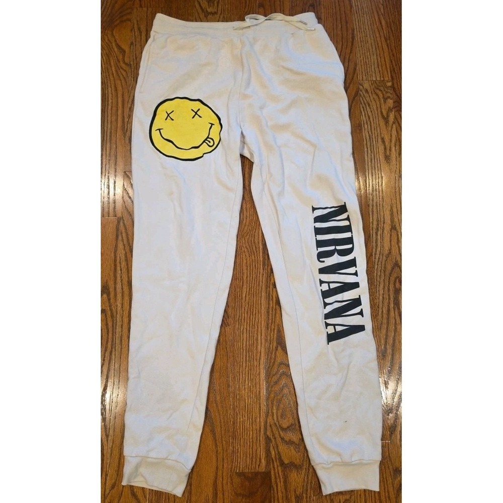 Nirvana Sweatpants Embroidered Cream Grunge SIZE LARGE